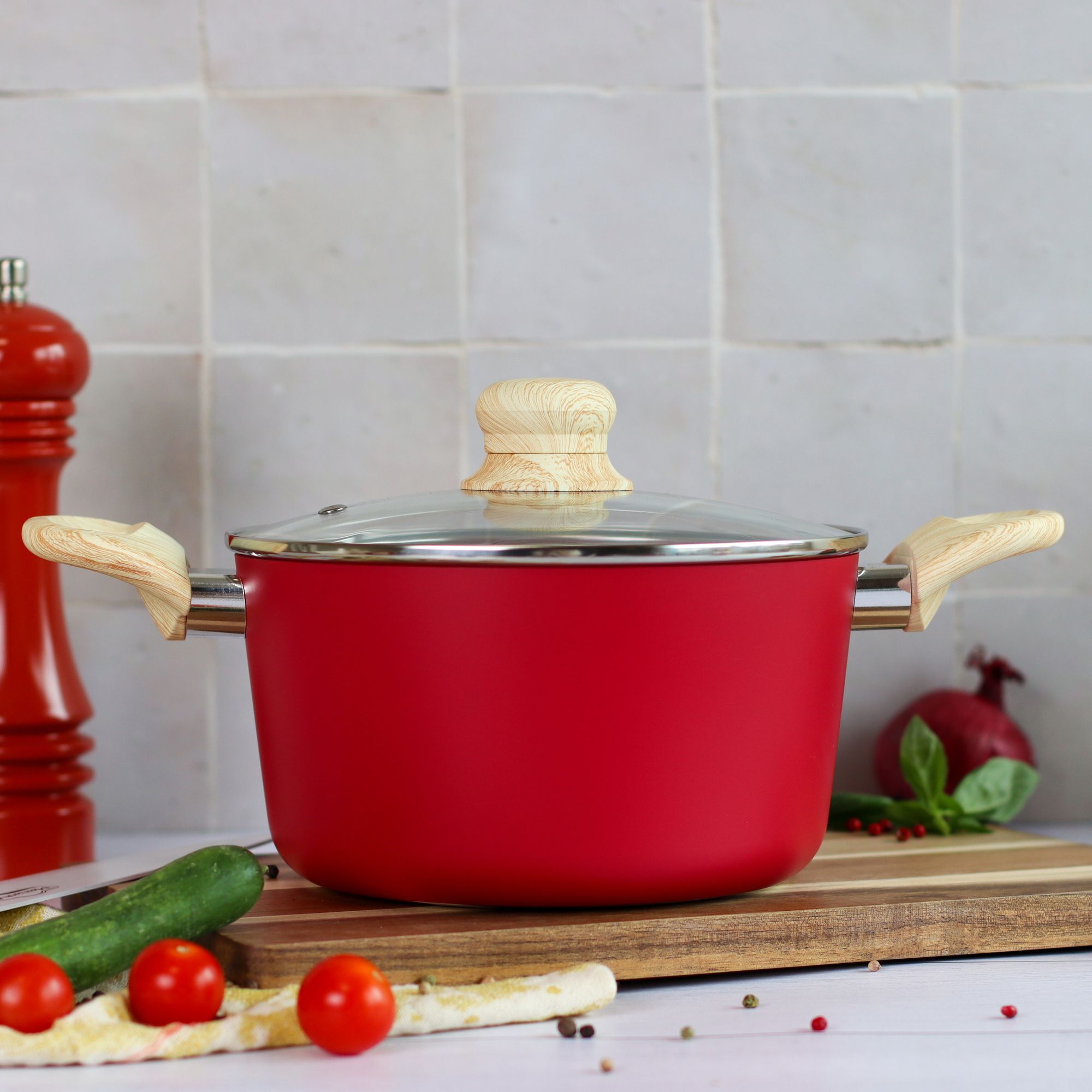 Faitout 20cm avec revêtement céramique rouge - tous feux COLORAMA