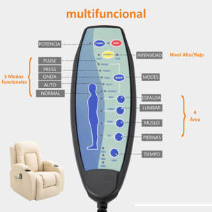 Sillón de Masaje Reclinable hasta 150° Silla para Relajación Sillón Relax con 8 Puntos de Masaje Vibrante Función de Calefacción Lumbar Mando a Distancia 85x94x104 cm Crema