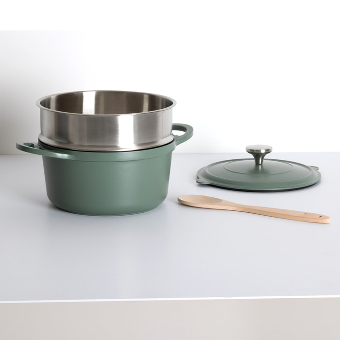 Cuiseur vapeur D24cm fonte d aluminium vert