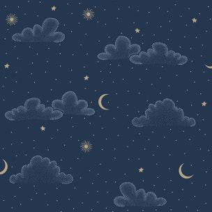 Papier peint nuages étoiles lune fond bleu nuit