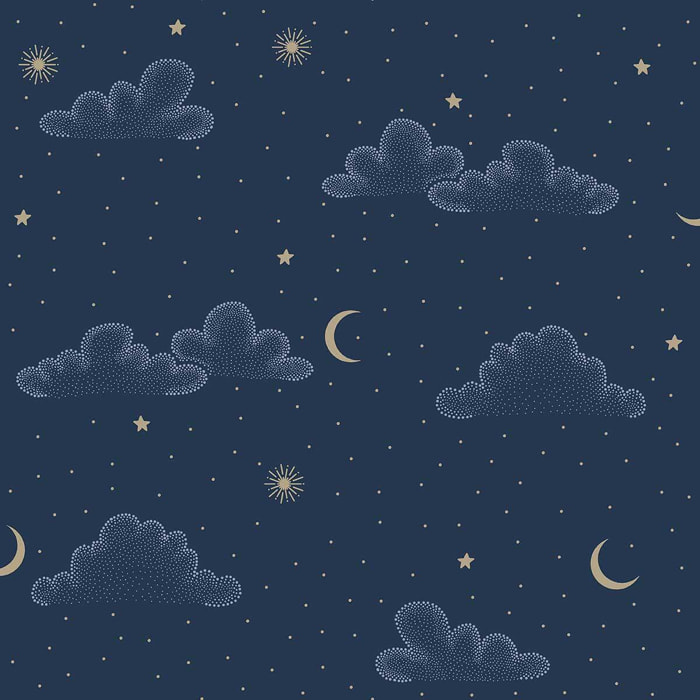 Papier peint nuages étoiles lune fond bleu nuit