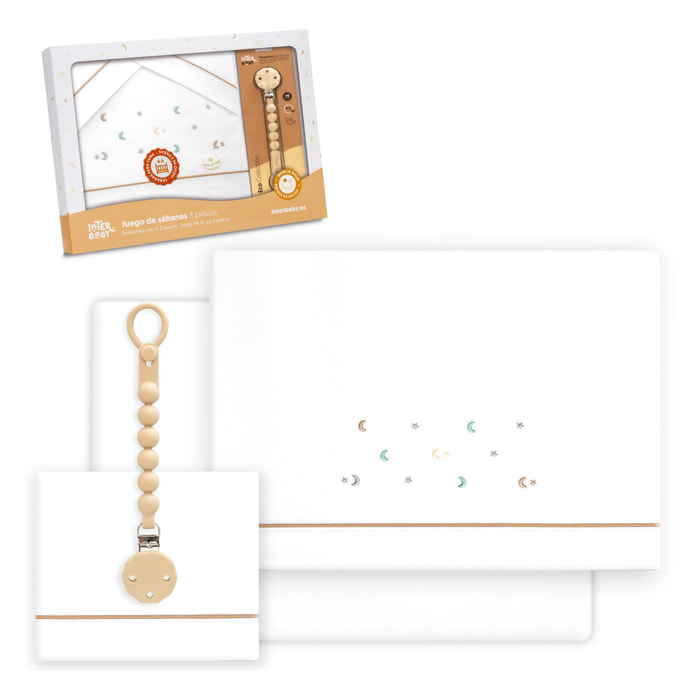 Triptico Cuna Estrella Luna Multicolor + Broche Bco/Beig