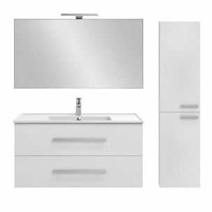 Pack meuble vasque 100 cm Ola up blanc + colonne + miroir + spot