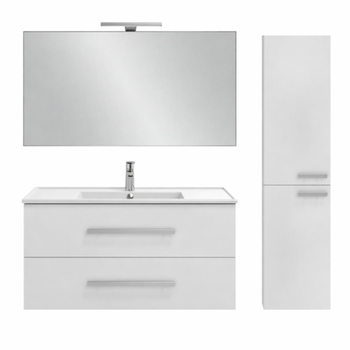 Pack meuble vasque 100 cm Ola up blanc + colonne + miroir + spot