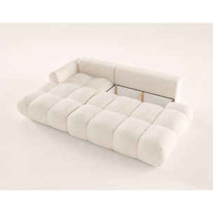 Yulin - Canapé d'angle ouvert gauche 4 places convertible avec coffre en tissu bouclette - Beige