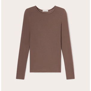 Motivi - T-shirt a coste in misto modal - Marrone