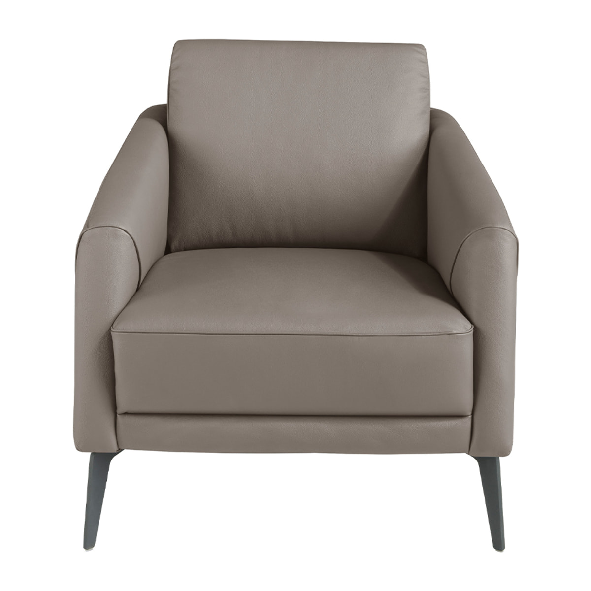 Sillón Angel Cerdá con reposabrazos con asiento y respaldo tapizados en piel de origen vacuno en gris oscuro patas de acero inoxidable en epoxi negro 78x80x82cm
