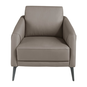 Sillón Angel Cerdá con reposabrazos con asiento y respaldo tapizados en piel de origen vacuno en gris oscuro patas de acero inoxidable en epoxi negro 78x80x82cm