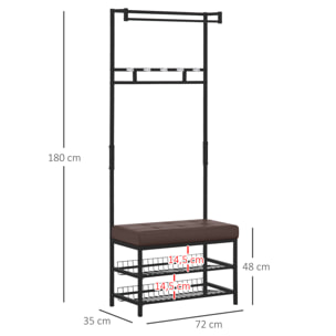 Perchero de Pie Metálico con Colgador de Ropa + Asiento + Zapatero 72.5x35x180cm