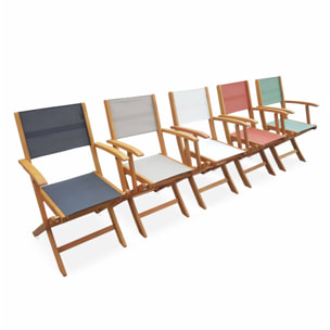 Fauteuils de jardin en bois et textilène - Almeria blanc - 2 fauteuils pliants en bois d'Eucalyptus huilé et textilène