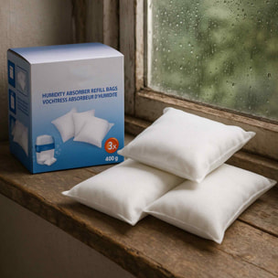 Set de 3 bolsas deshumidificadoras refillbag de 400g - elimina humedad y moho en espacios pequeños