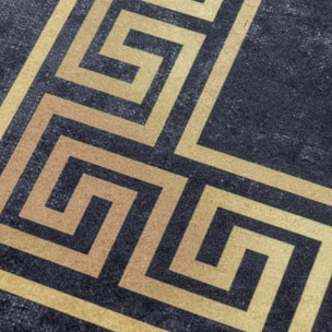 FIESTA - Tapis à frise grecque noir et doré
