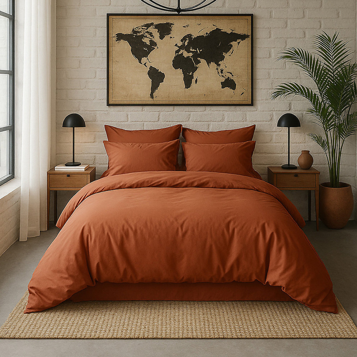 Drap Housse - Bonnet 30cm 100% Percale De Coton Lavé Terracotta