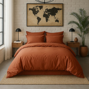 Drap Housse - Bonnet 30cm 100% Percale De Coton Lavé Terracotta