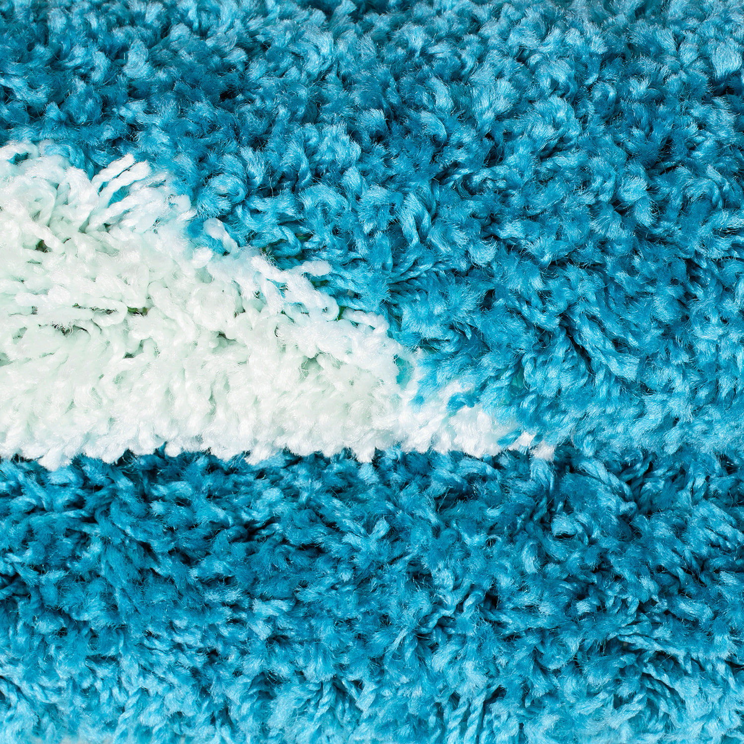 FUN - Tapis enfant shaggy rond à poils long motif ballon de foot turquoise