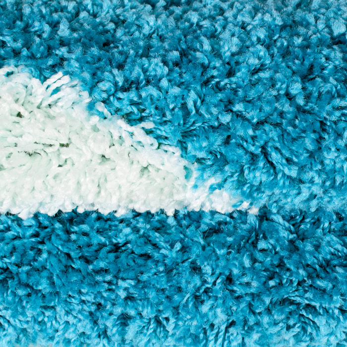 FUN - Tapis enfant shaggy rond à poils long motif ballon de foot turquoise