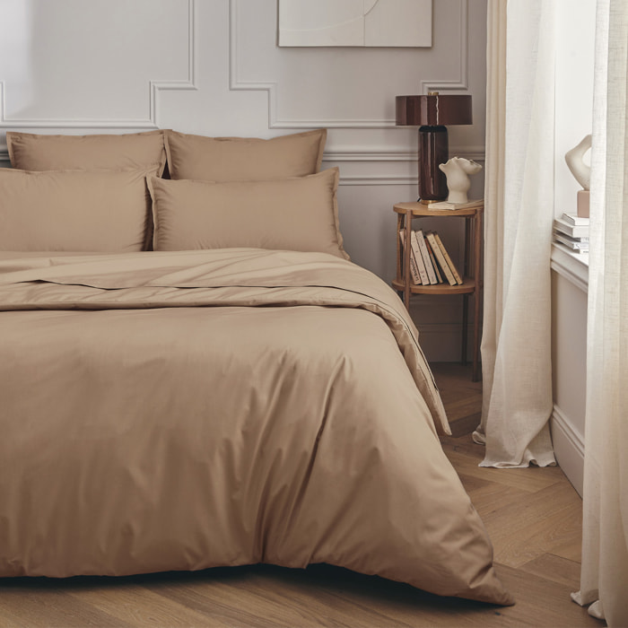 Parure de lit Housse de couette + Taies rectangles en percale de coton, PREMIÈRE, Beige Dune