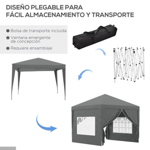 Carpa Plegable Pop-up Gazebo 3x3 m Cenador Plegable con 4 Paredes Laterales Anti-UV y Bolsa de Transporte para Camping Fiestas Gris