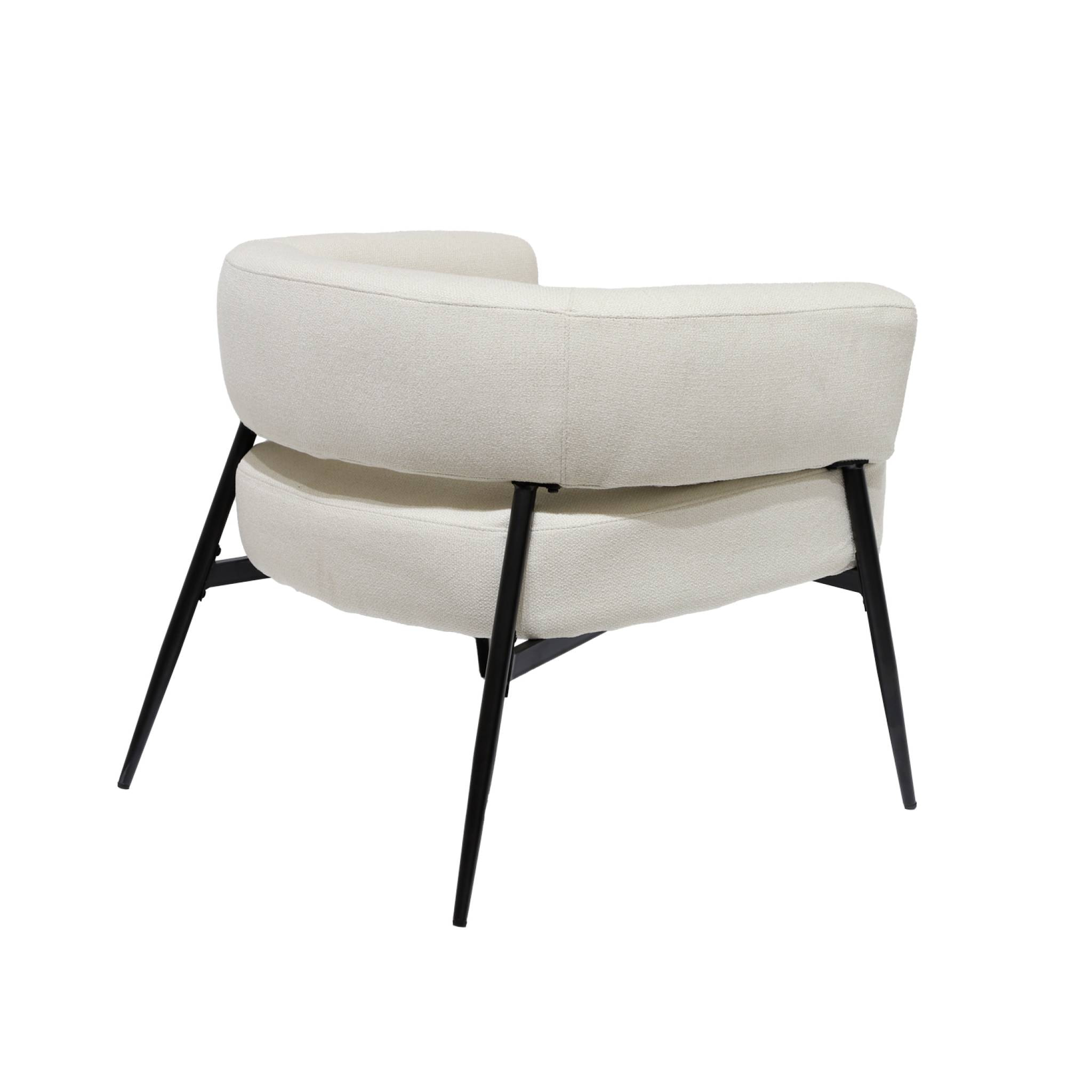 Fauteuil tissu blanc dossier incurvé piétement métal L 81.5 x P 72.5 x H 69 cm - Cristo