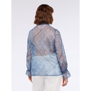 Fiorella Rubino - Blusa con estampado de pañuelo y lazo en el cuello - Light - blue