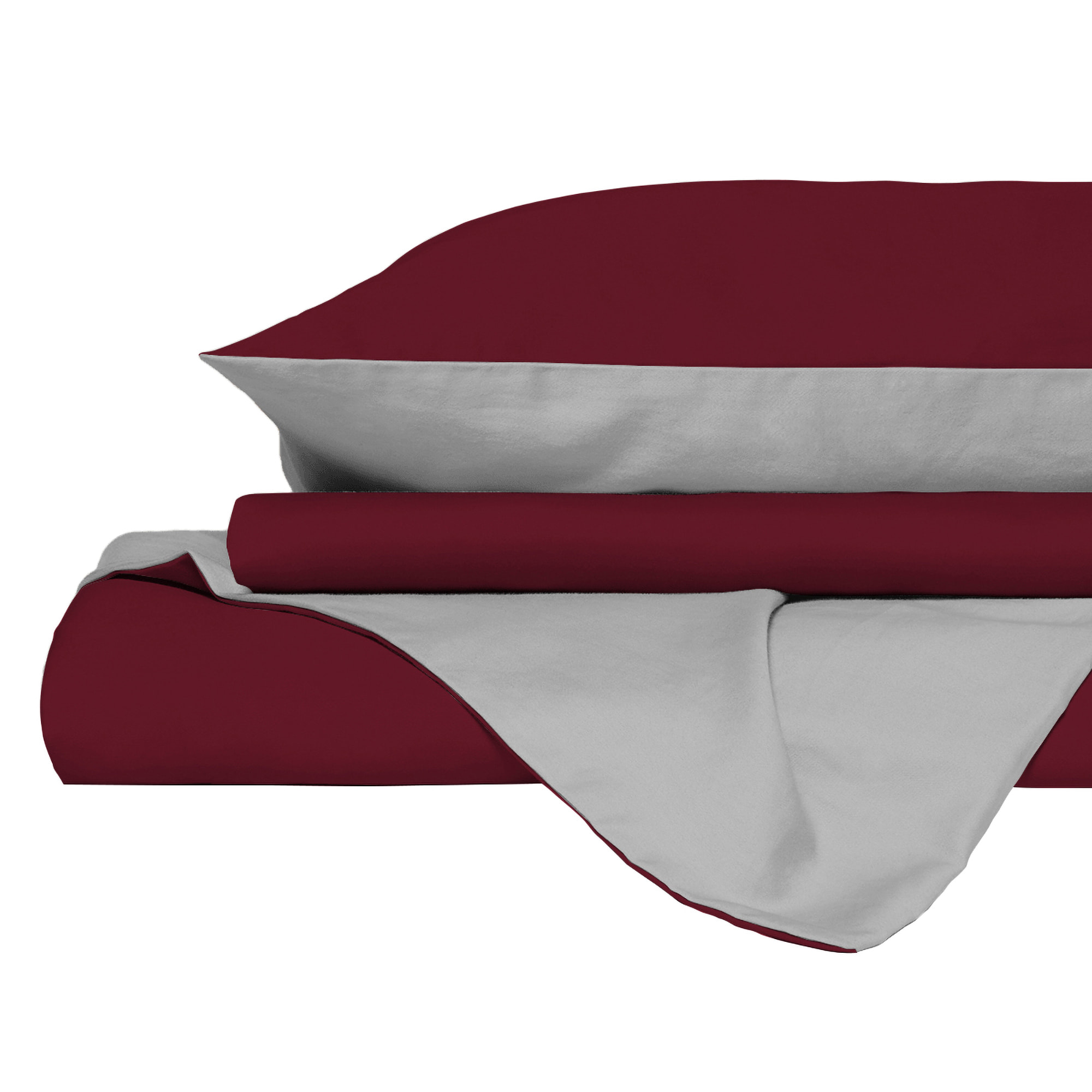 PARURE COPRIPIUMINO NATURAL COLOR, 100% Cotone, Made in Italy - BORDEAUX/GRIGIO CHIARO