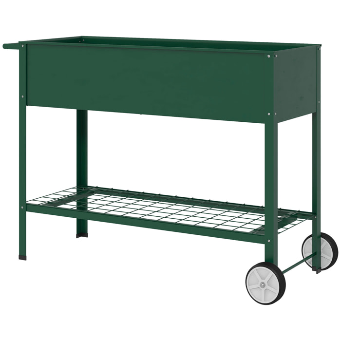 Jardinière sur pieds potager dim. 109L x 44l x 80H cm étagère 2 roues + insert d'irrigation métal vert