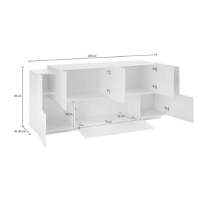 Credenza Gennaro, Madia da cucina a 7 ante, Buffet da soggiorno, Madia da cucina, 100% Made in Italy, cm 200x45h86, Bianco lucido