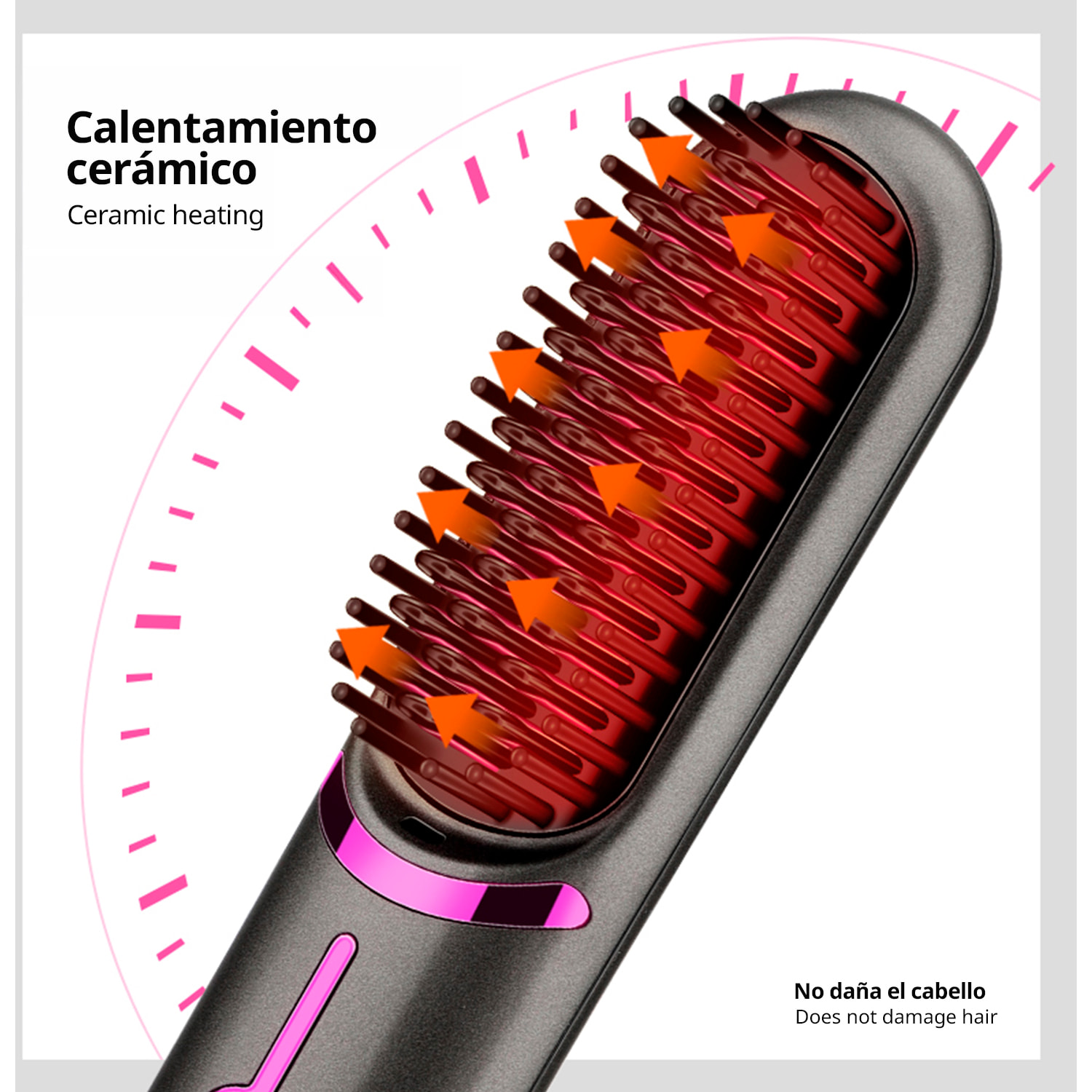 Cepillo peine alisador de pelo 608. Con 3 niveles de calor entre 160°C y 200ºC.