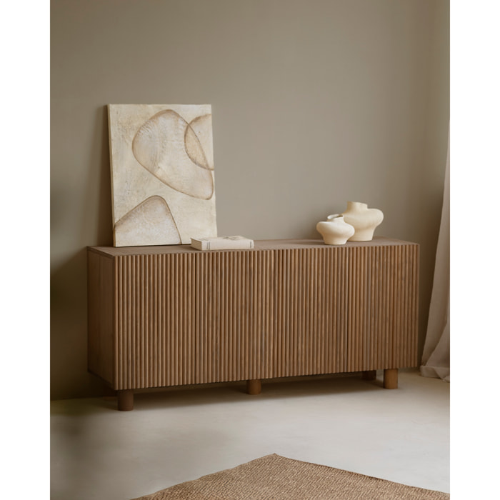 Buffet en bois de sapin et pin en ton chêne foncé 152x42cm Hauteur: 71 Longueur: 152 Largeur: 42