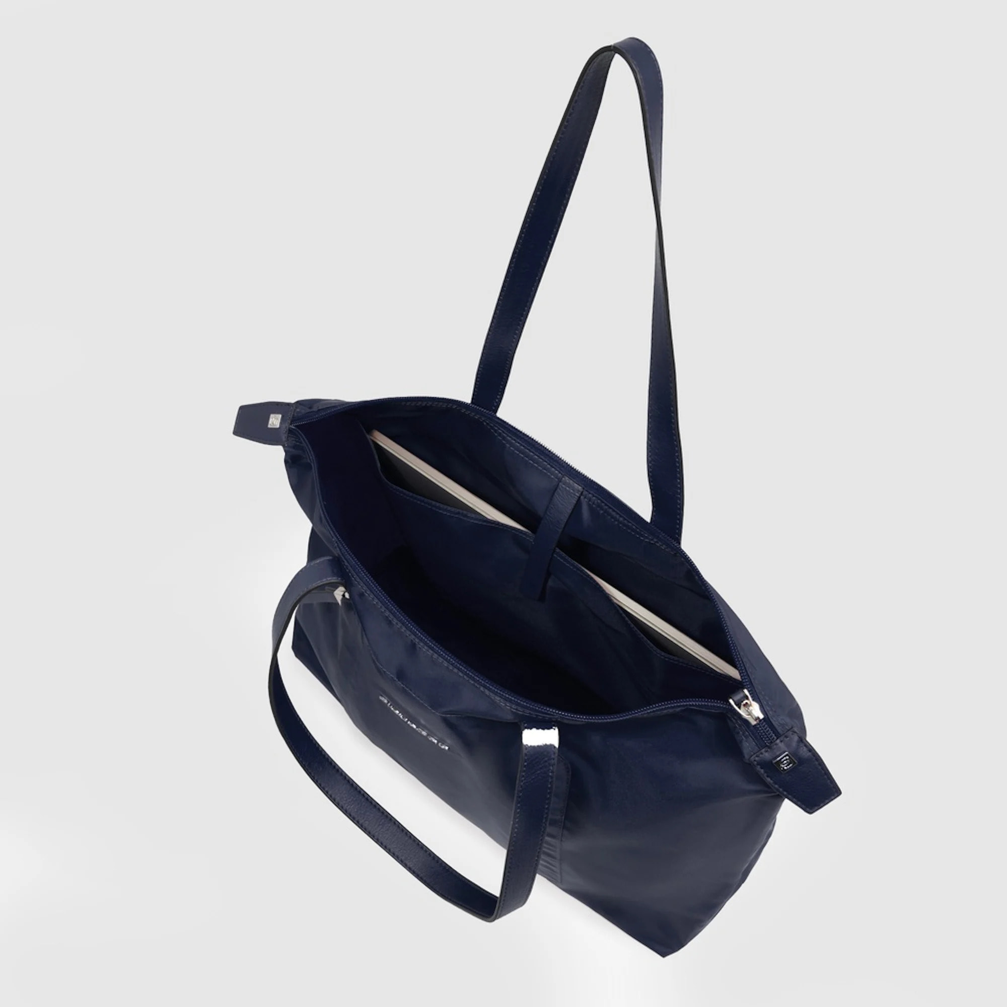 Piquadro Borsa porta pc pieghevole in tessuto riciclato e pelle