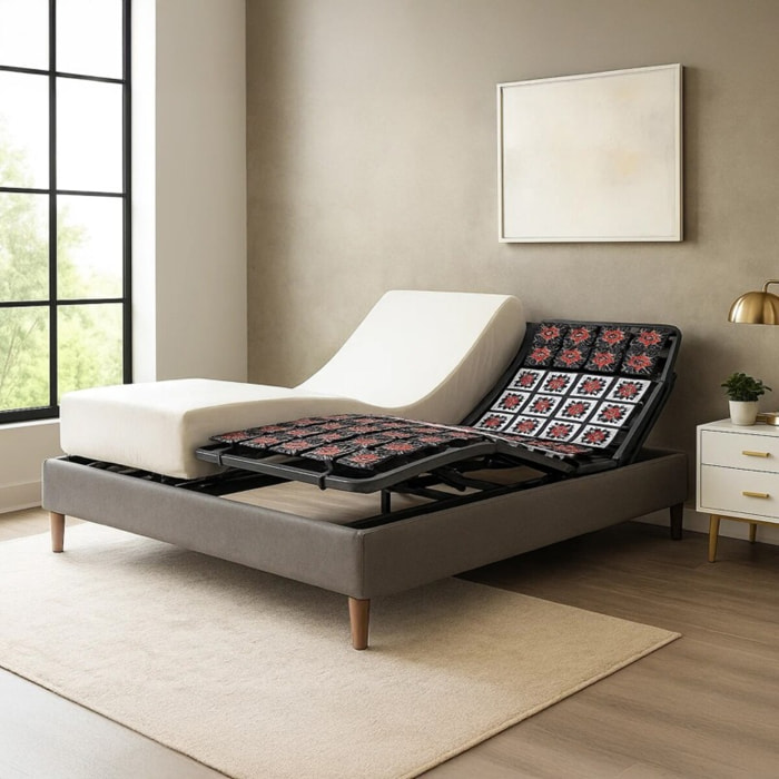 Ensemble literie orthopédique électrique à plots & matelas mémoire de forme| Sommier 100% plots | Contours de lit inclus | Moteur et Télécommande inclus