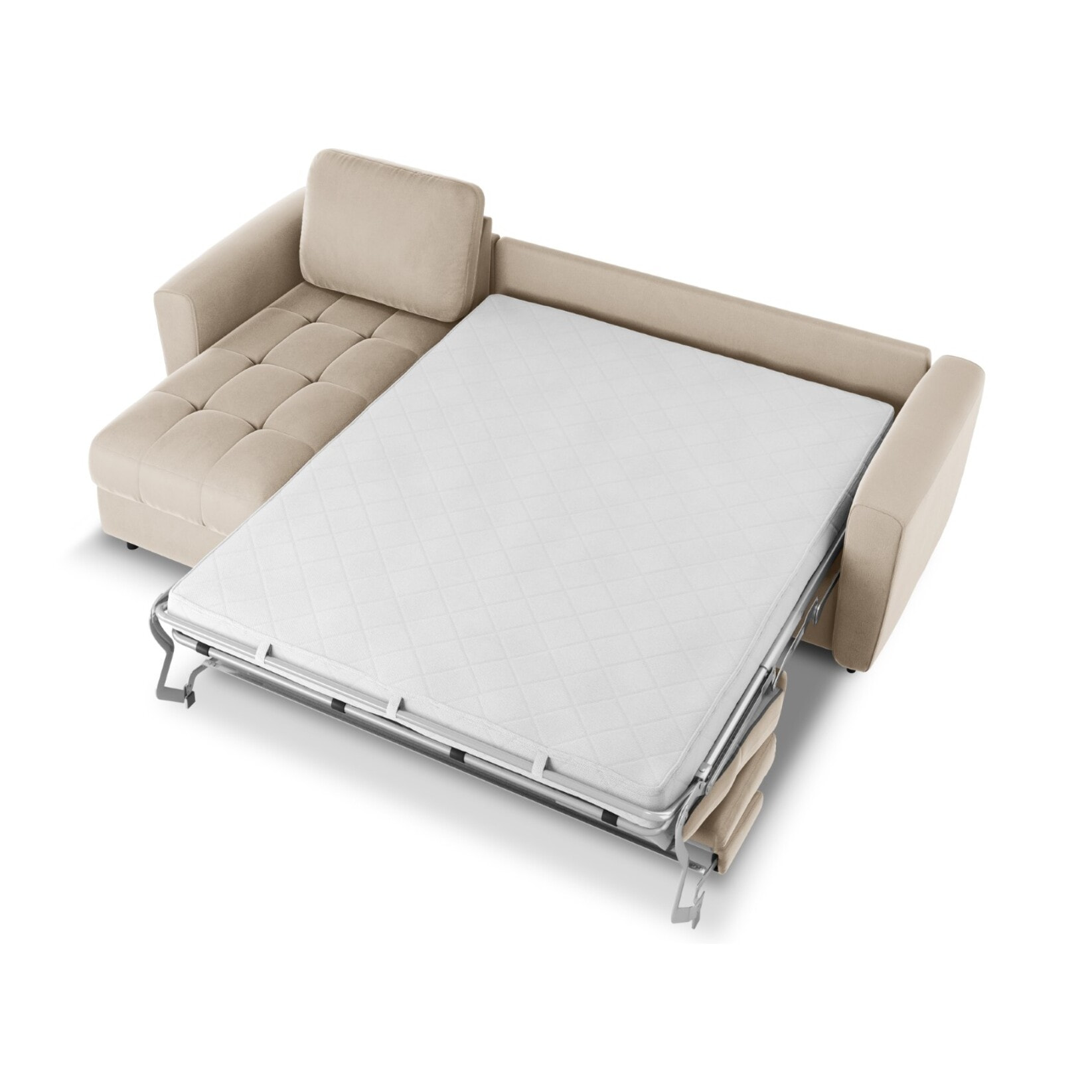 Canapé d'angle gauche convertible avec coffre de rangement "Audra" 4 places en velours beige