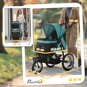 Poussette buggy pour chien pliable 3 grandes roues vert noir