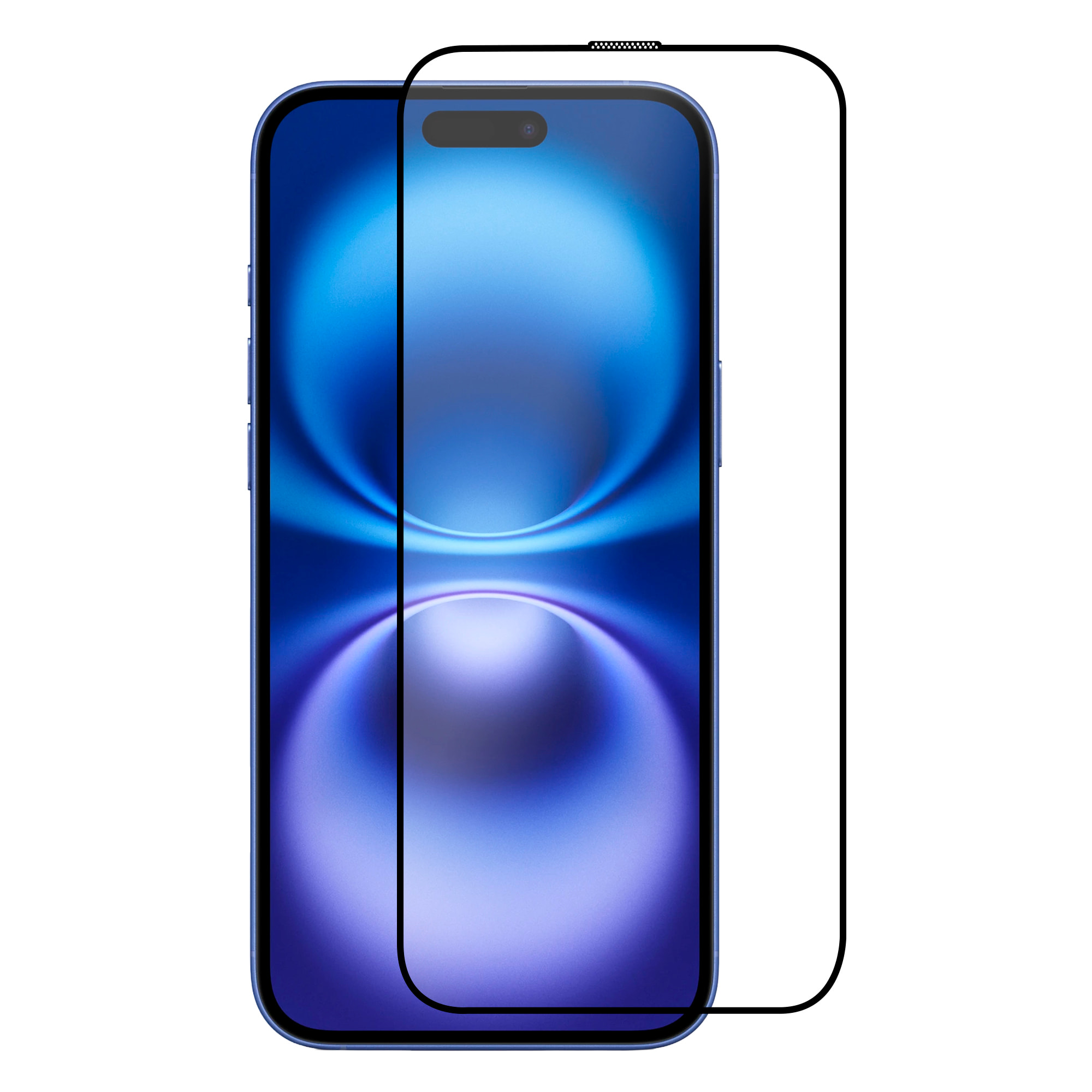 Protector de pantalla de cristal templado con marco negro para iPhone 16, resistente al desgaste, a los arañazos, antimicrobiano y antiestático.