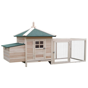 Gallinero de Madera de Abeto Refugio Jaula para Gallinas Pollos Exterior con Caja Nido Bandeja Extraíble y Espacio para Correr 196x76x97 cm Natural