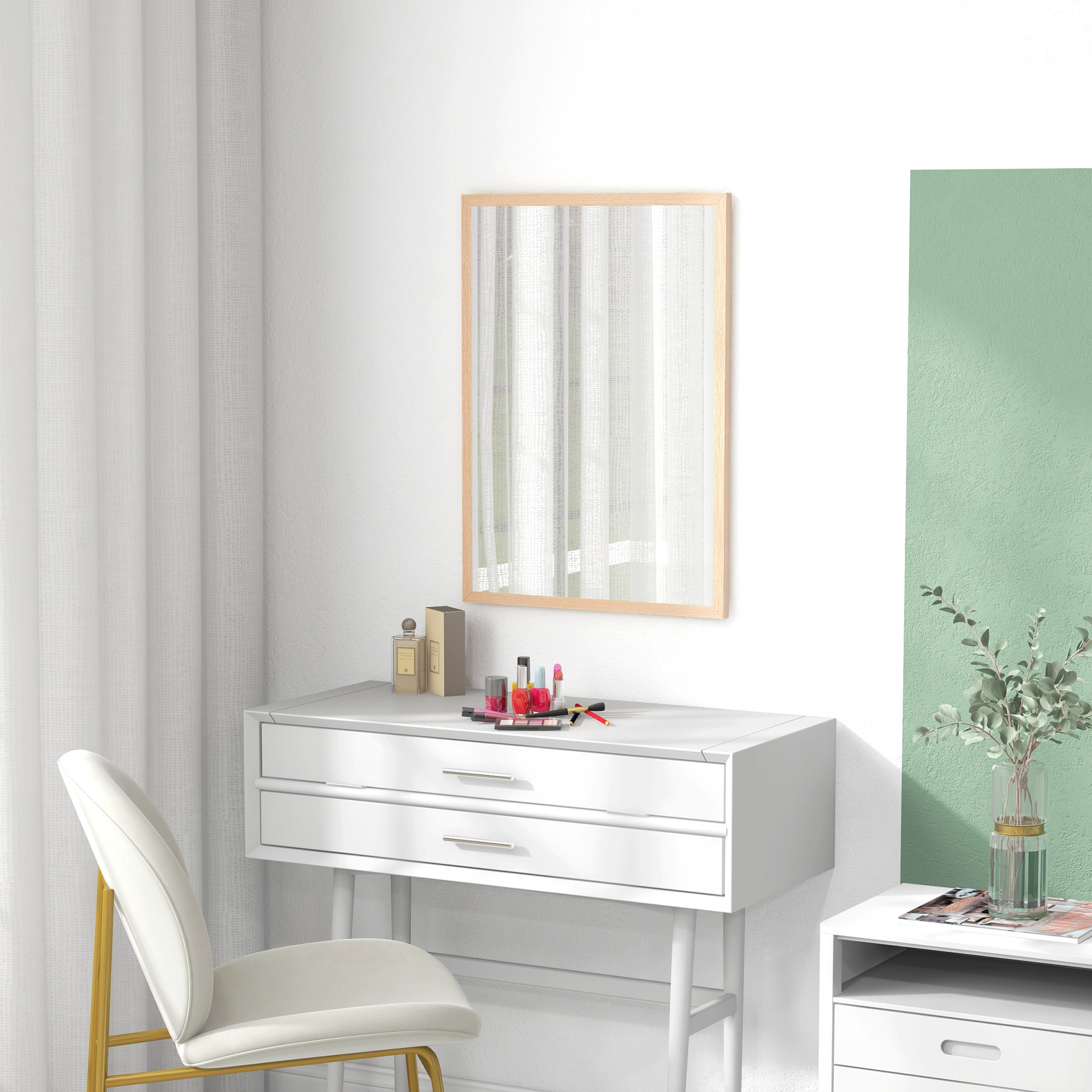 Espejo de Pared Espejo de Baño 50x70 cm Espejo Rectangular Decorativo para Salón Entrada Pasillo Horizontal o Vertical Natural