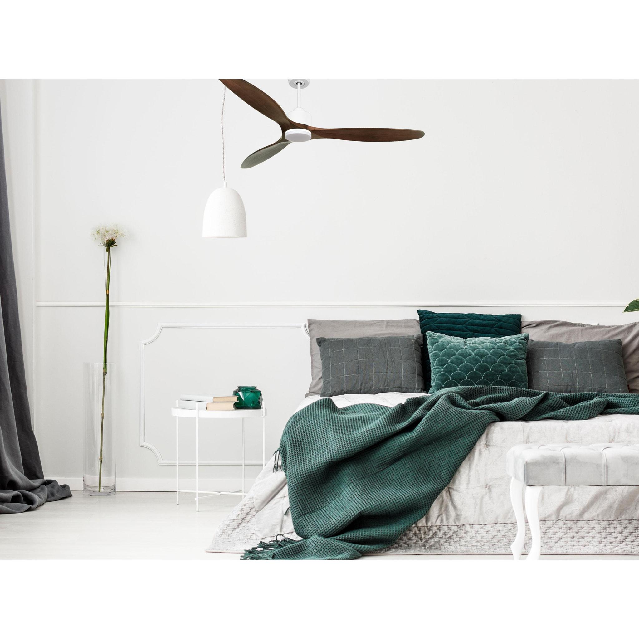 Ventilateur de plafond Réversible  Thermostat Dimmable Wifi Moteur à courant continu Toits en pente Télécommande Lumière à trois tons Hypersilence Mémoire
