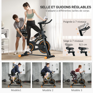 Vélo d'appartement réglable - vélo biking cardio - volant d'inertie 8 Kg, écran LCD, support Ipad, gourde - acier orange noir