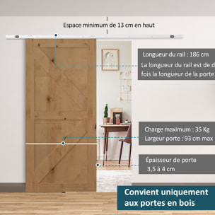 Kit complet porte coulissante 4 x 93 cm (p x l): rail, roulettes, visserie