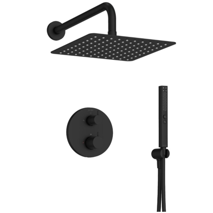 Colonne de douche encastrée thermostatique Metro carré noir mat