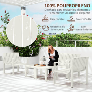 Conjunto de Jardín Exterior 5 Piezas Muebles Jardín Exterior con 2 Sillones 1 Sofá de 2 Plazas y 2 Mesas de Centro Diseño de Lamas Impermeable Anti-UV Blanco