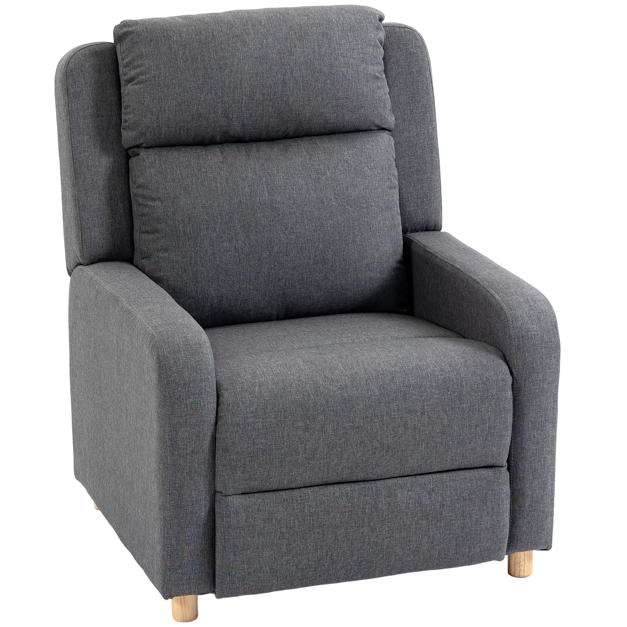 Sillón Relax Reclinable, Sillón Reclinable Manual, Tapizado en Lino, Instalación Rápida, Reposapiés, Muelles Ensacados, Respaldo Alto Grueso y Patas de Madera para Salón, Oficina, Gris Oscuro