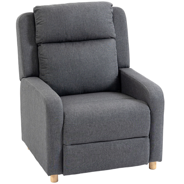 Sillón Relax Reclinable, Sillón Reclinable Manual, Tapizado en Lino, Instalación Rápida, Reposapiés, Muelles Ensacados, Respaldo Alto Grueso y Patas de Madera para Salón, Oficina, Gris Oscuro