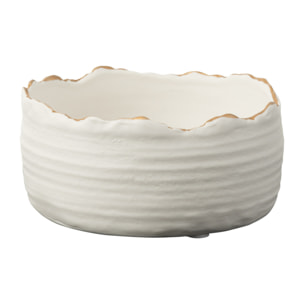 J-Line cache-pot Bas - porcelaine - blanc/or - small - Ø 13.5 cm