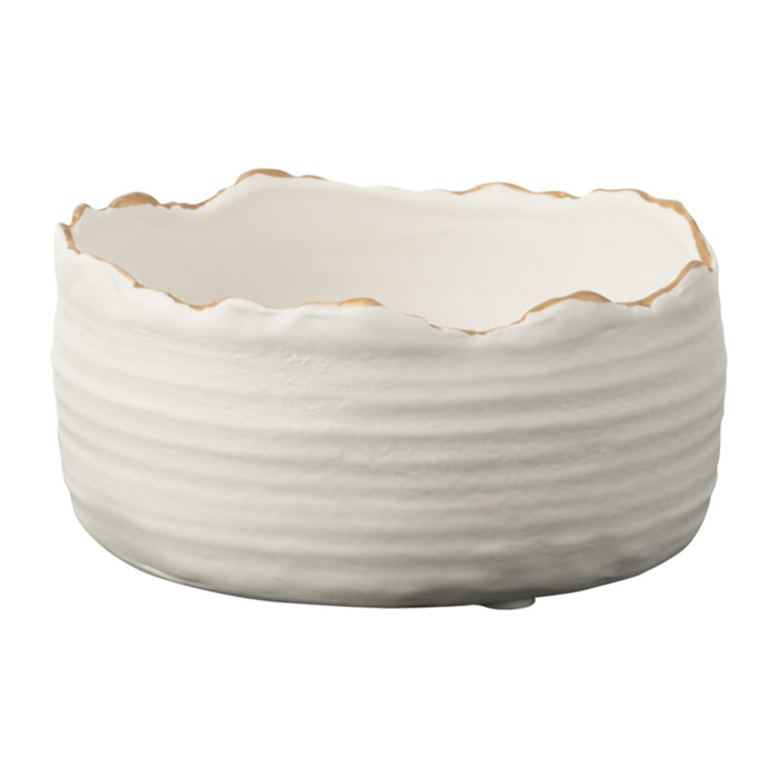 J-Line cache-pot Bas - porcelaine - blanc/or - small - Ø 13.5 cm