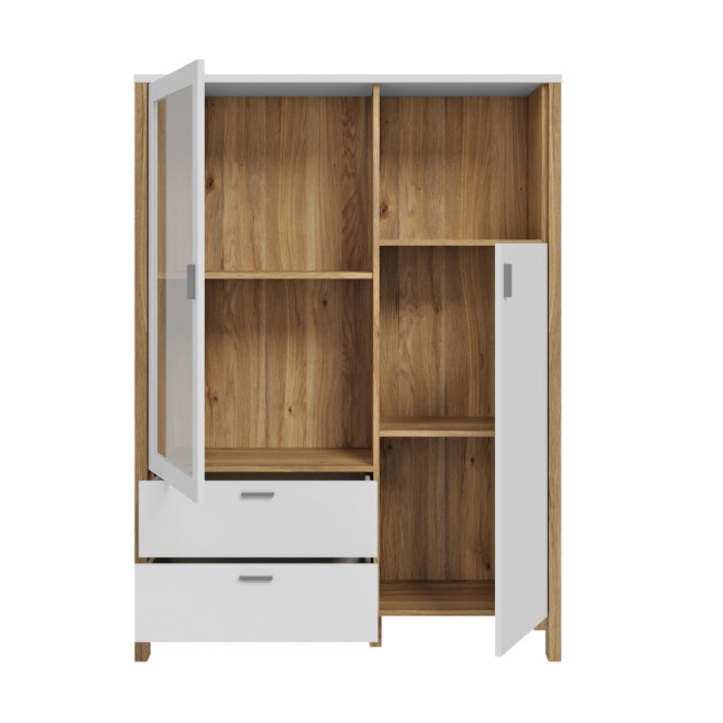 Armoire vitrée H152 cm 2 tiroirs 2 portes décor et gris clair - BOLERO