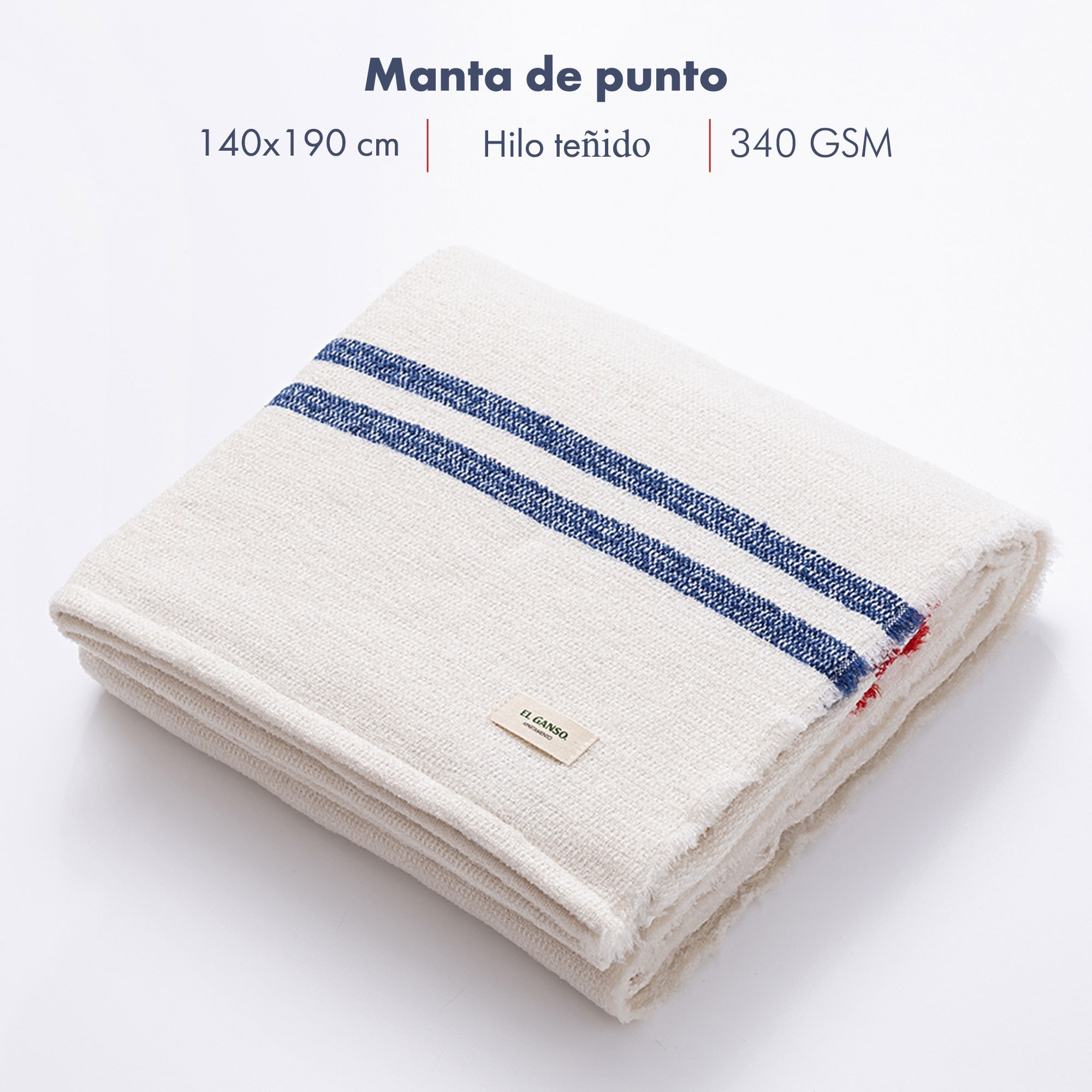 Manta de punto 140x190cm 340gr hilo teñido color crudo el ganso