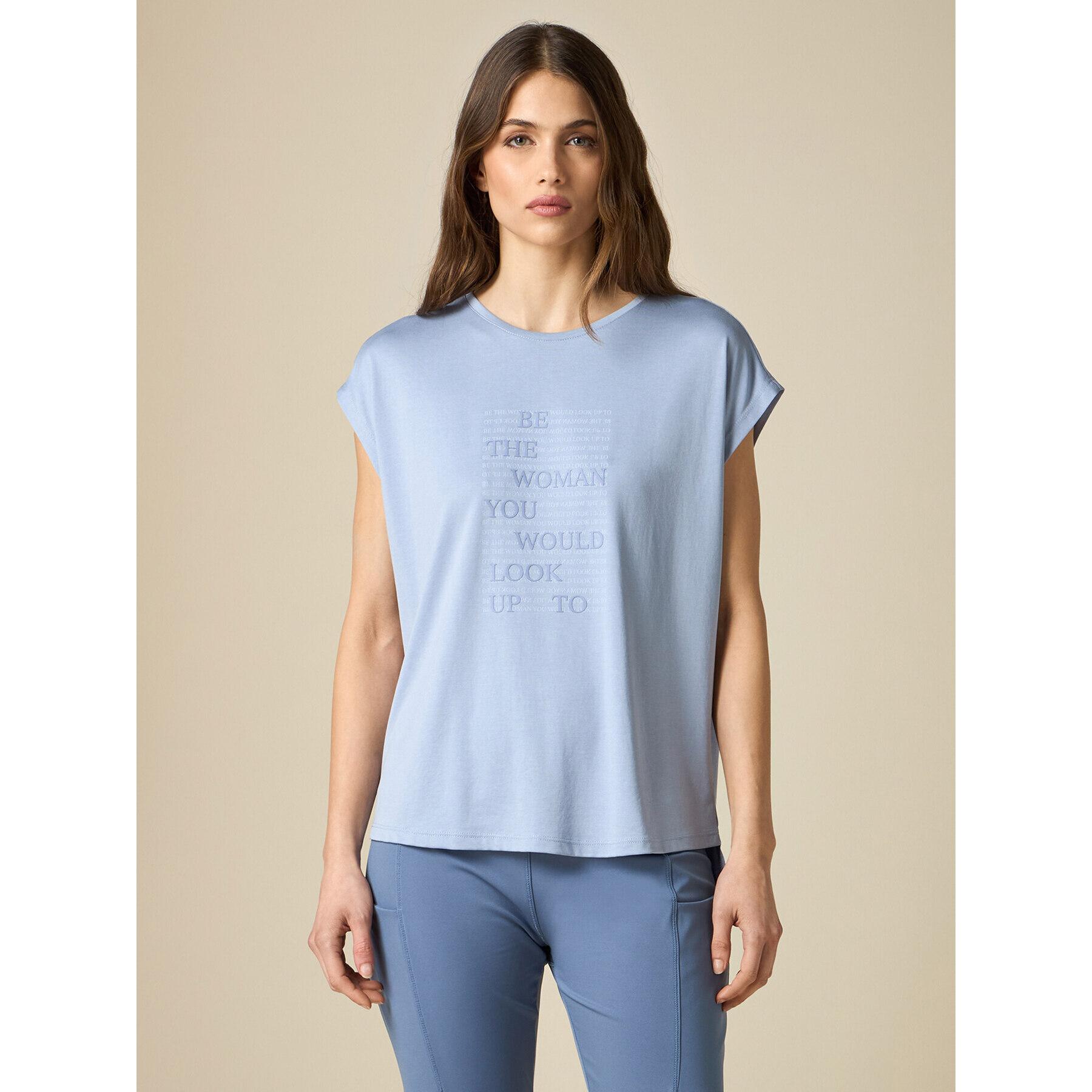 Oltre - Camiseta con letras en mezcla de modal - Light - blue