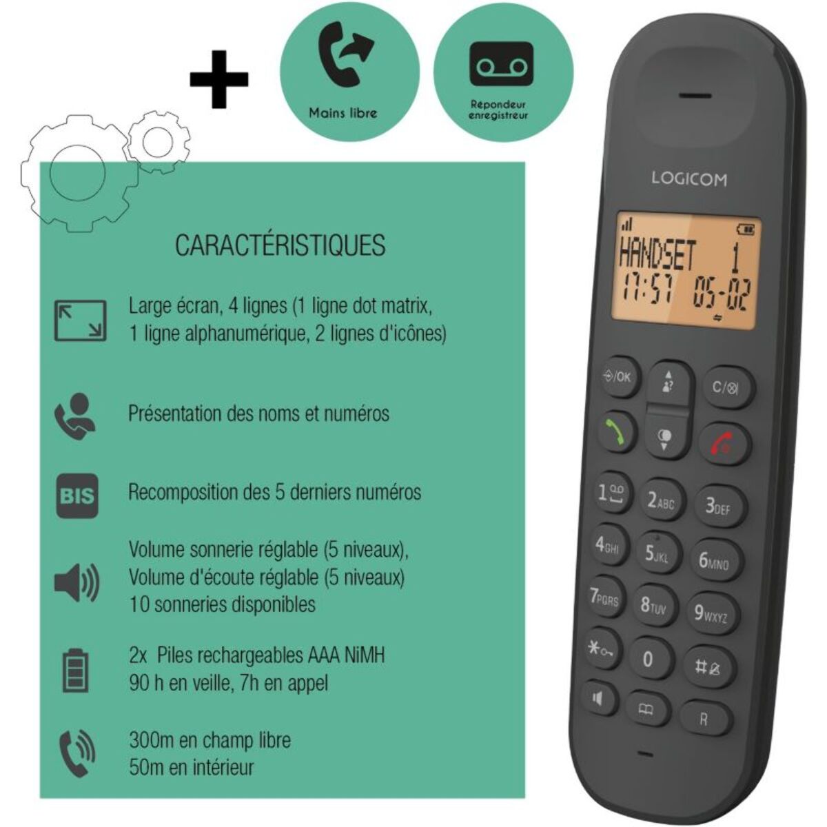 Téléphone sans fil LOGICOM Iloa Solo Répondeur Noir