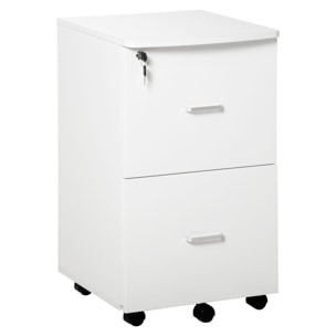 Cajonera de Oficina Mueble Auxiliar para Archivos con 2 Cajones Cerradura de 2 Llaves 5 Ruedas y 2 Frenos para Estudio Despacho Dormitorio 43x45x72 cm Blanco